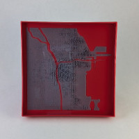 chicago 3d printed art 5.25in grey on red