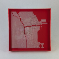 chicago 3d printed art 5.25in white on red