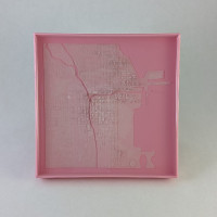 chicago 3d printed art 5.25in white on pink