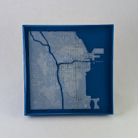 chicago 3d printed art 5.25in white on blue