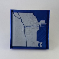 chicago 3d printed art 5.25in white on navy