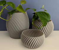 fluted spiral planter set silk silver