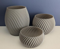 fluted spiral planter set silk silver