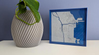 chicago 3d printed art 5.25in white on navy