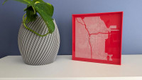 chicago 3d printed art 5.25in white on red