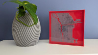 chicago 3d printed art 5.25in grey on red